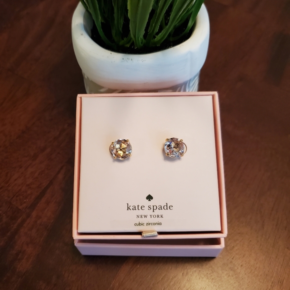 NIB Kate Spade Cubic Zirconia Bright Ideas Gold Stud Earrings - Picture 2 of 7